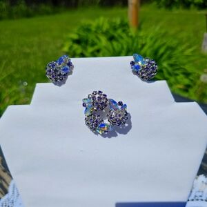 Sherman Purple Swarovski Berries brooch and earrings